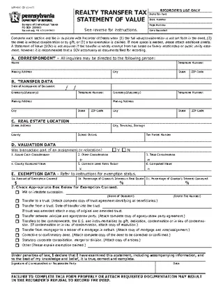 Realty Transfer Tax Statement Of Value Form Rev 183 Ex