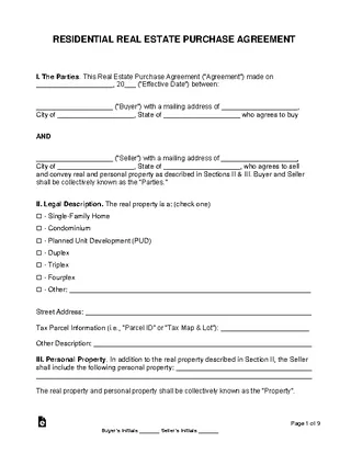 Forms Residential Real Estate Purchase Agreement