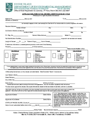 Rhode Island Application For Initial Vessel Certificate Of Title