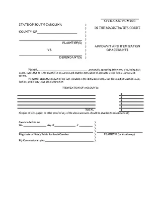 Forms South Carolina Affidavit And Itemization Of Accounts