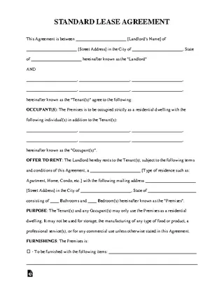 Standard Residential Lease Agreement Form