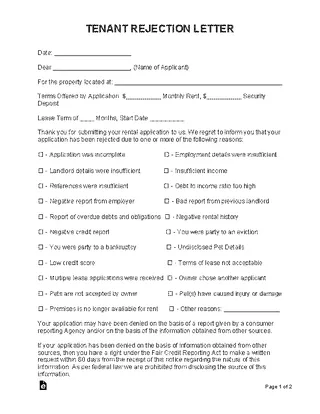 Forms Tenant Application Rejection Letter Form