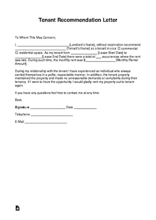 Tenant Recommendation Letter Template