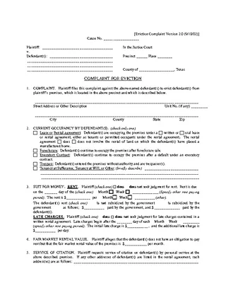 Forms Texas Complaint For Eviction Form