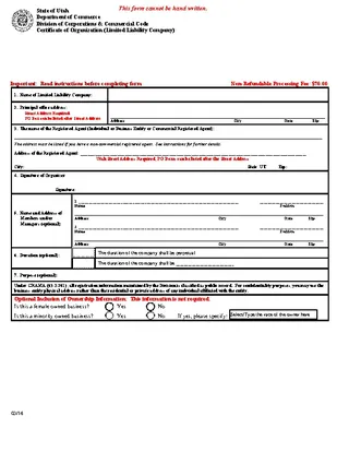 Forms Utah Domestic Certificate Of Organization