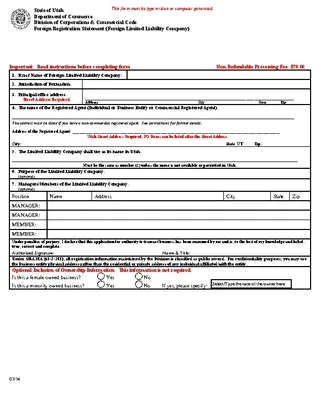 Forms Utah Foreign Registration Statement