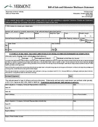 Forms Vermont Motor Vehicle Bill Of Sale Form Vt 005