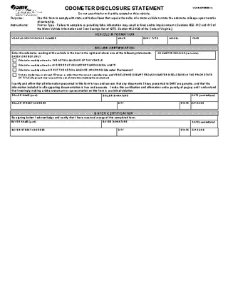 Virginia Odometer Disclosure Statement Form Vsa 5