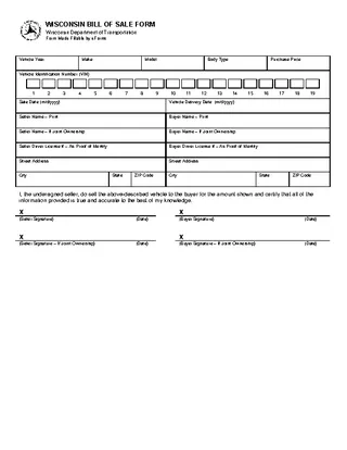 Forms Wisconsin Motor Vehicle Bill Of Sale Form