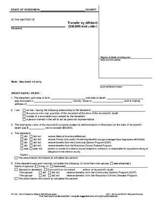 Forms Wisconsin Small Estate Affidavit Form Pr 1831