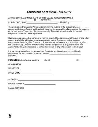 Forms Agreement Of Personal Guaranty Real Estate