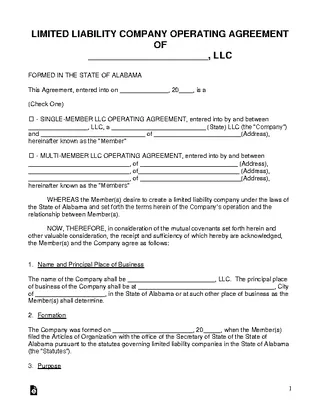 Forms Alabama Llc Operating Agreement Template