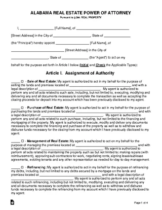 Alabama Real Estate Power Of Attorney Form