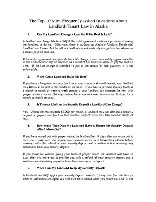 Forms Alaska 10 Most Asked Questions Landlord Tenant Law