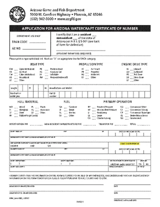 Forms Application For Arizona Watercraft Certificate Of Number