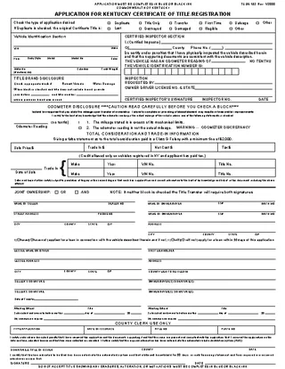 Application For Kentucky Certificate Of Title Registration Tc96182