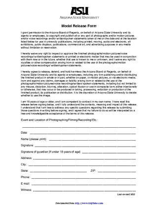 Forms Arizona Model Release Form 1