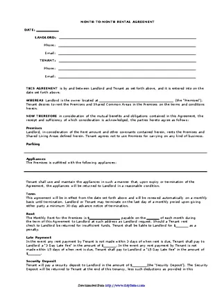 Arizona Month To Month Agreement Form