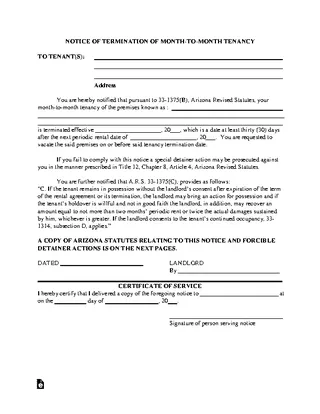 Arizona Month To Month Lease Termination Letter