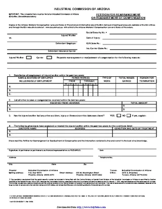 Forms Arizona Petition For Rearrangement Or Readjustment Of Compensation