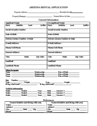 Arizona Rental Application For Occupancy Form