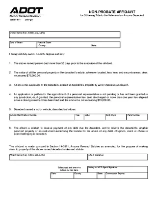 Arizona Small Estate Affidavit Vehicle Form 32 6901