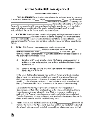 Arizona Standard Residential Lease Agreement