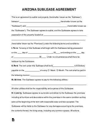 Forms Arizona Sublease Agreement Template