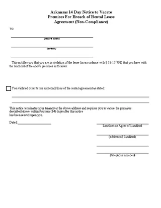 Forms Arkansas 14 Day Eviction Notice Form