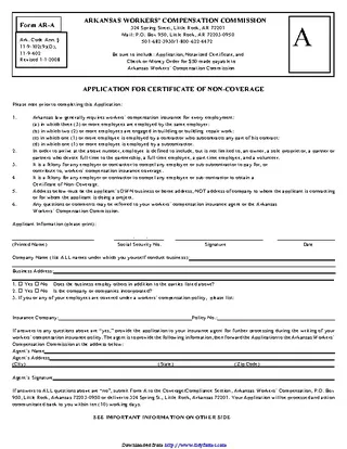 Arkansas Affidavit For Certificate Of Non Coverage Form