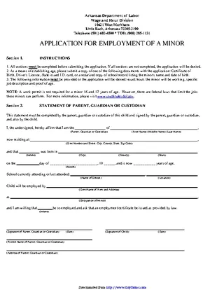 Arkansas Application For Employment Of A Minor