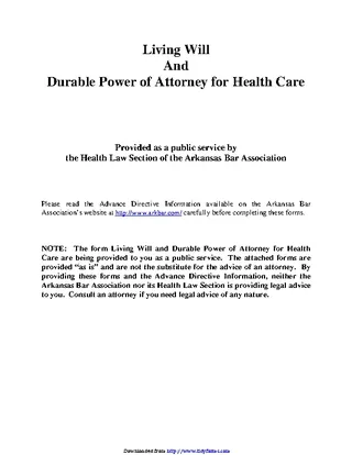 Arkansas Living Will And Durable Power Of Attorney For Health Care Form
