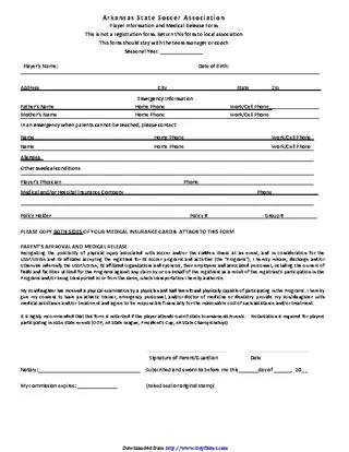 Forms Arkansas Player Information And Medical Release Form