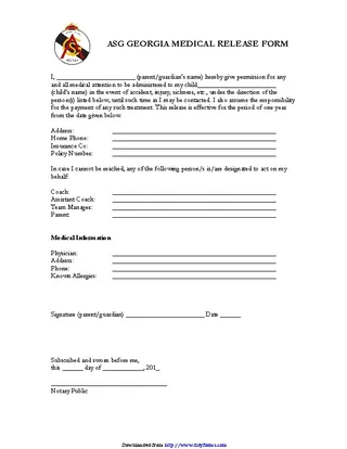 Forms Asg Georgia Medical Release Form