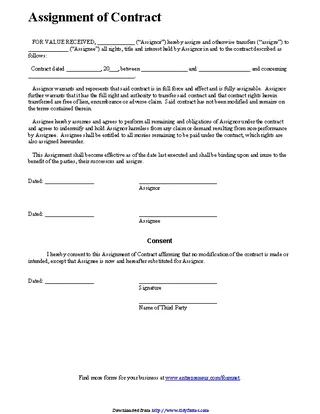 Forms Assignment Of Contract