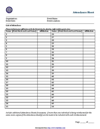 Forms Attendance Sign In Sheet Template