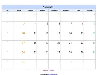Forms August 2014 Calendar 2