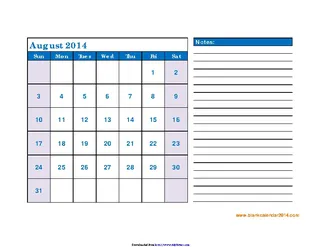 Forms August 2014 Calendar 3