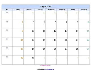 Forms August 2015 Calendar 3