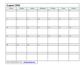 Forms August 2016 Calendar 2