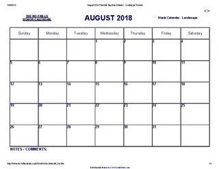 Forms August 2018 Calendar 2