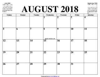 Forms August 2018 Calendar 3