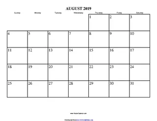 Forms August 2019 Calendar 2