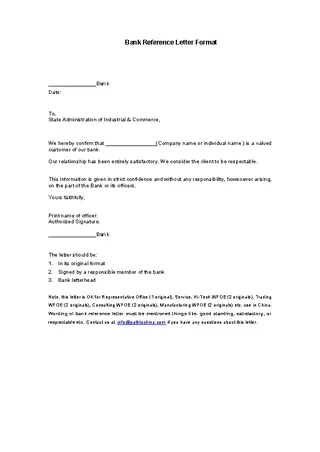 Forms Bank Reference Letter Format