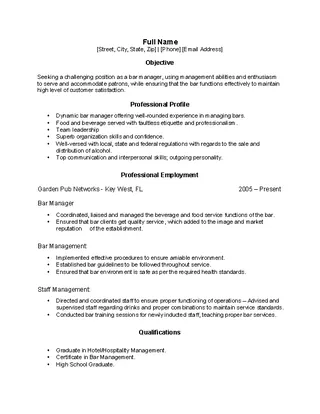 Forms Bartender Manager Resume1