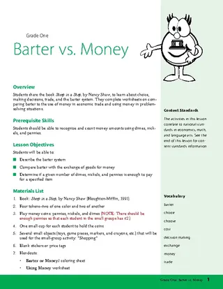Barter Vs Money Worksheets For Kids Template