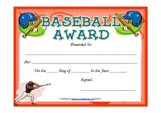 Forms Baseball Award Certificate Template