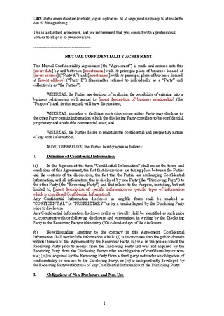 Forms Basic Mutual Confidentiality Agreement