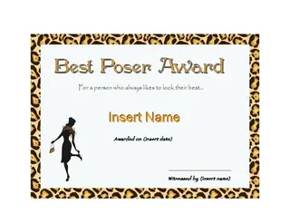 Forms Best Poser Award Funny Certificate Template Example