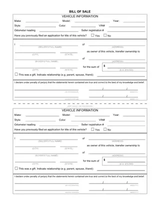 Forms bill of sale for a motorcycle